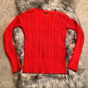 J Crew Cable Knit Red Shoulder Zipper Sweater XS